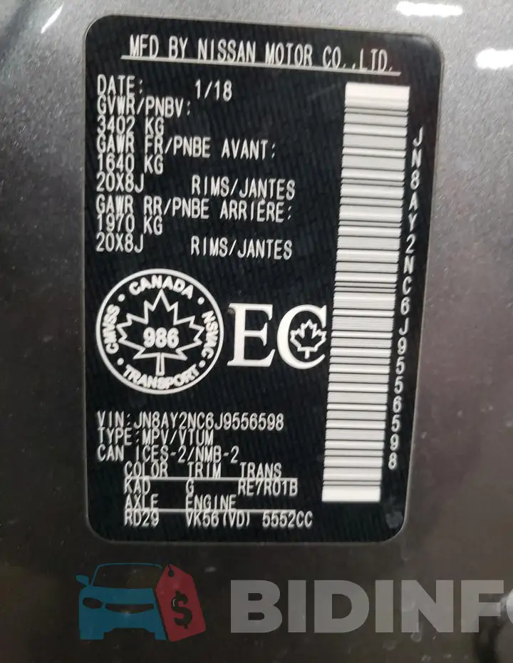 JN8AY2NC6J9556598 Photo# 14