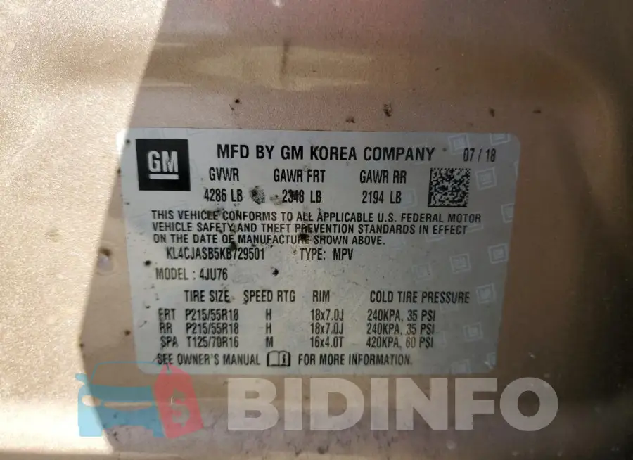 KL4CJASB5KB729501 Photo# 14