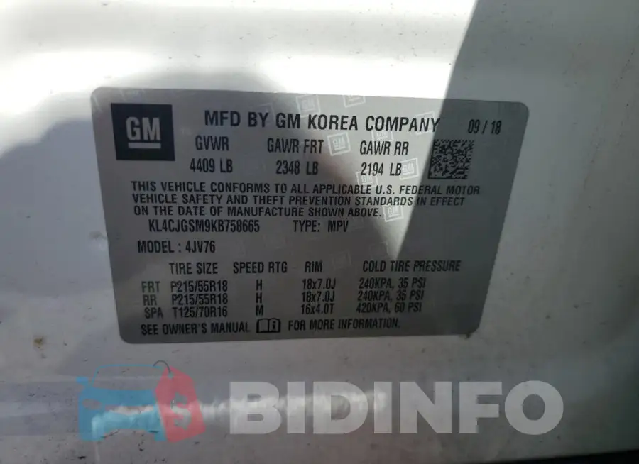 KL4CJGSM9KB758665 Photo# 12
