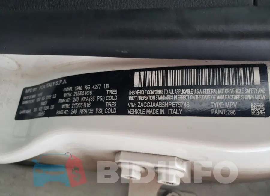 ZACCJAAB5HPE75746 Photo# 13