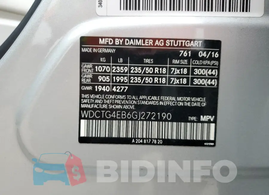WDCTG4EB6GJ272190 Photo# 13