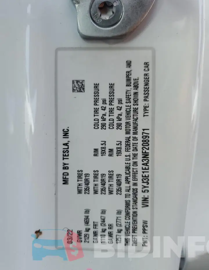 5YJ3E1EA3NF208971 Photo# 12