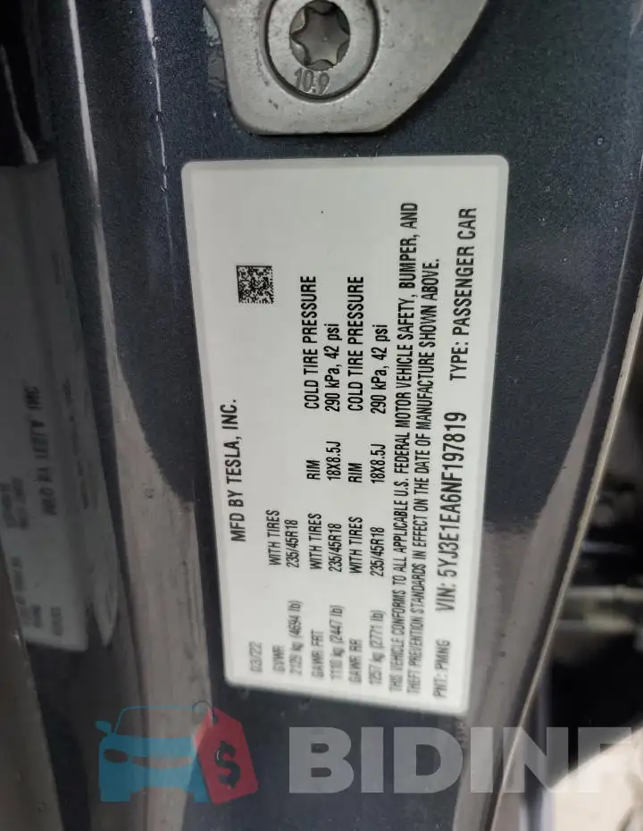 5YJ3E1EA6NF197819 Photo# 12