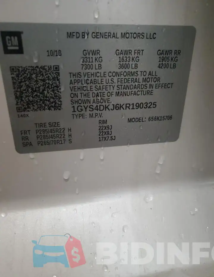 1GYS4DKJ6KR190325 Photo# 13