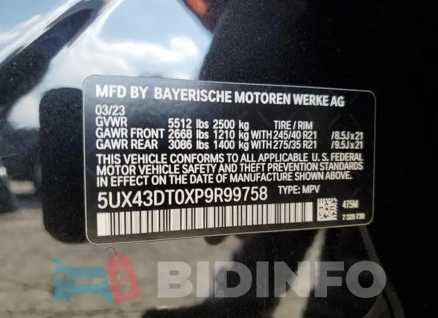 5UX43DT0XP9R99758 Photo# 14