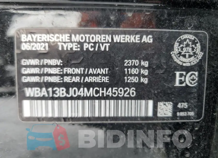 WBA13BJ04MCH45926 Photo# 12