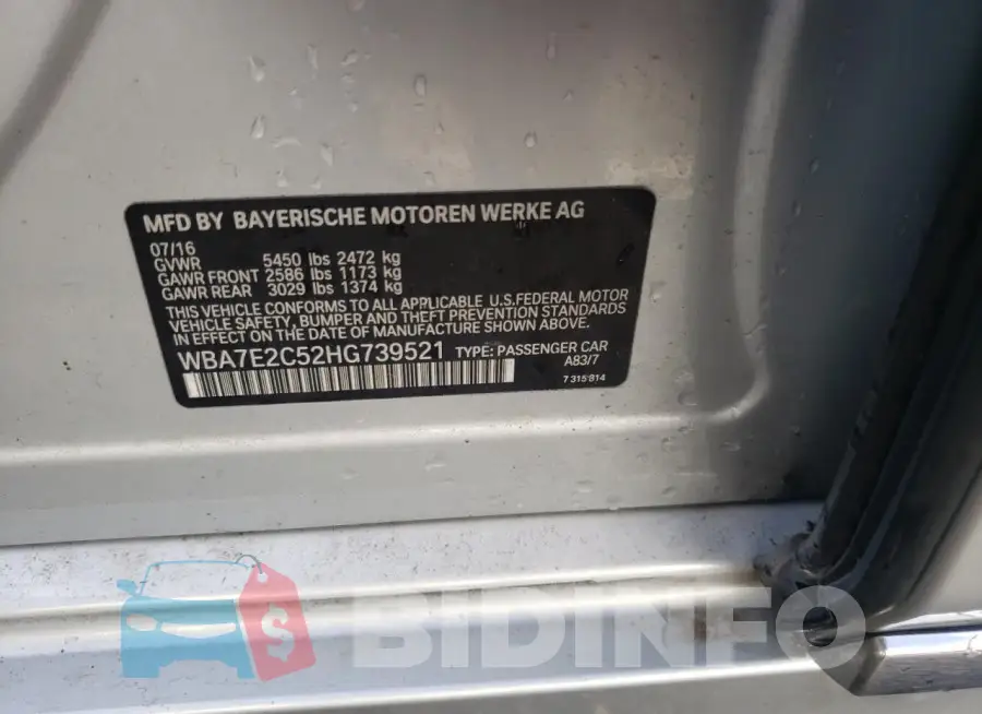 WBA7E2C52HG739521 Photo# 13