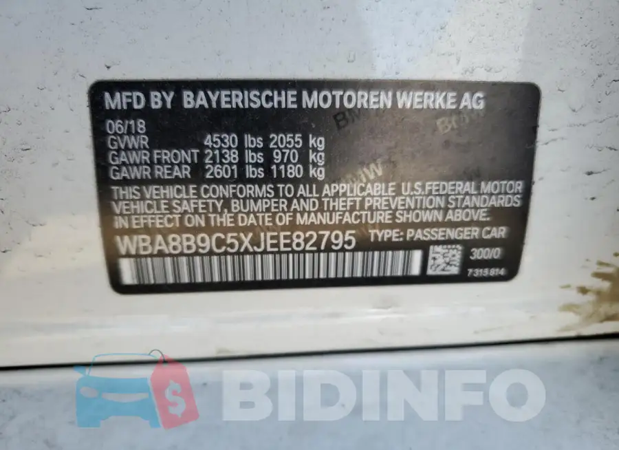 WBA8B9C5XJEE82795 Photo# 12