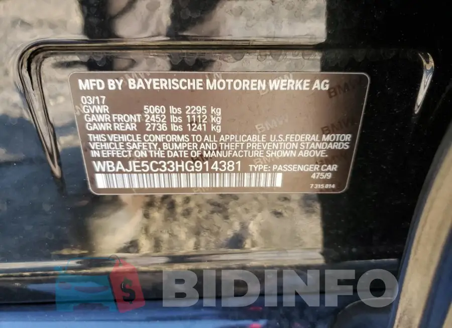 WBAJE5C33HG914381 Photo# 12