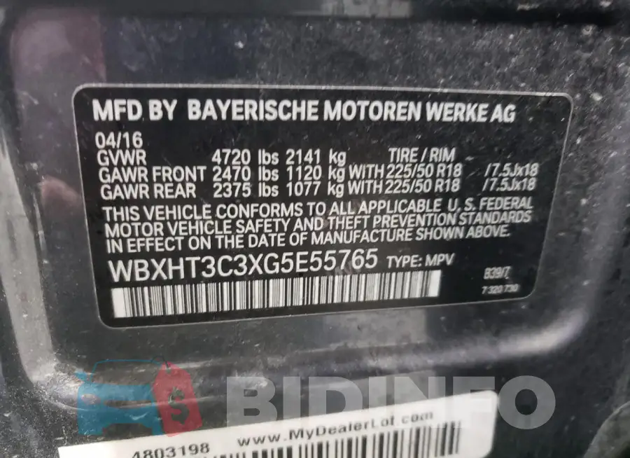 WBXHT3C3XG5E55765 Photo# 13