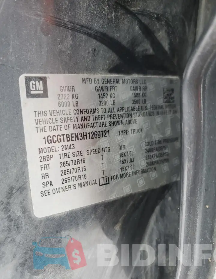 1GCGTBEN3H1269721 Photo# 13