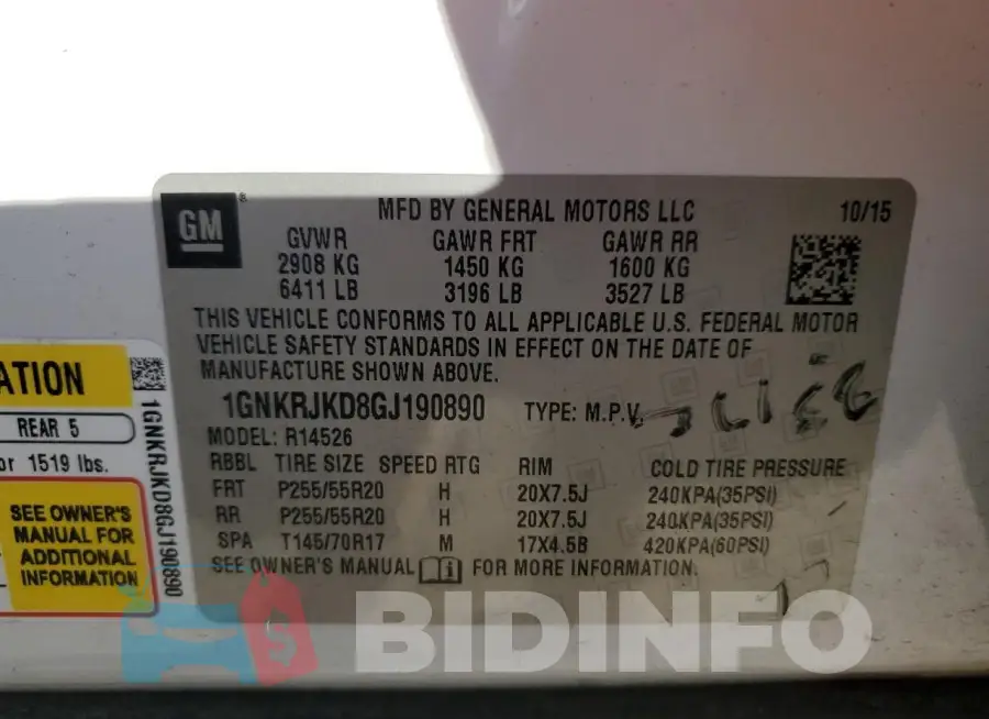 1GNKRJKD8GJ190890 Photo# 14