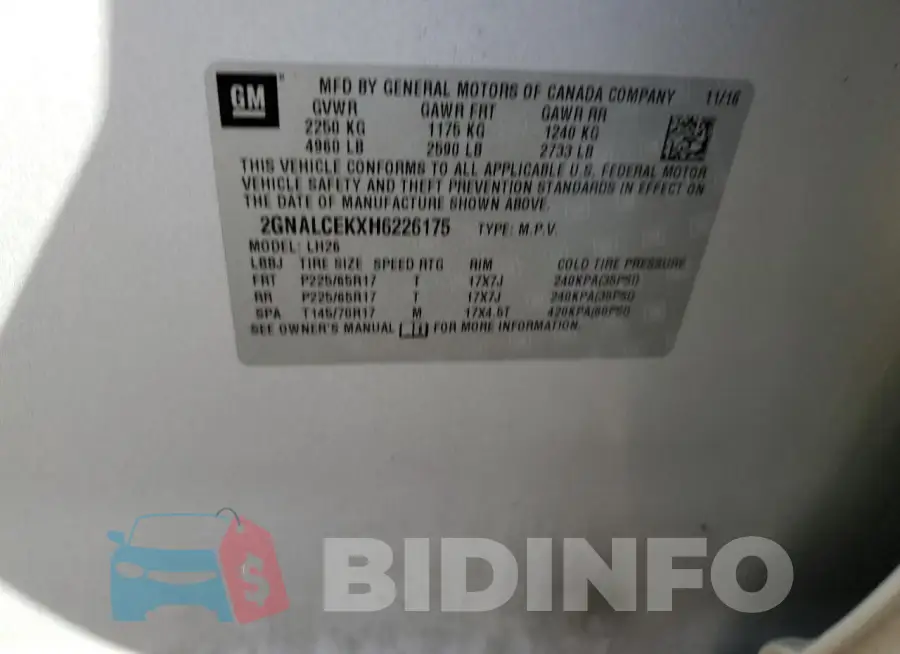 2GNALCEKXH6226175 Photo# 13