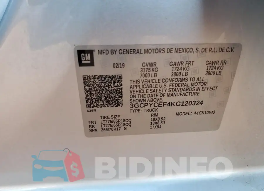 3GCPYCEF4KG120324 Photo# 13