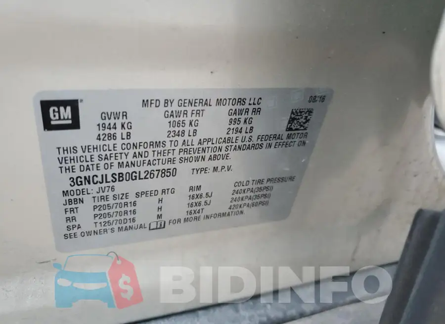 3GNCJLSB0GL267850 Photo# 13