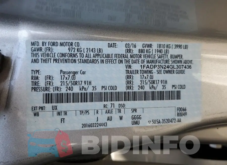 1FADP3N24GL307436 Photo# 12