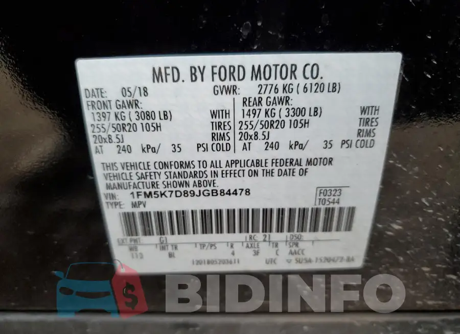1FM5K7D89JGB84478 Photo# 13