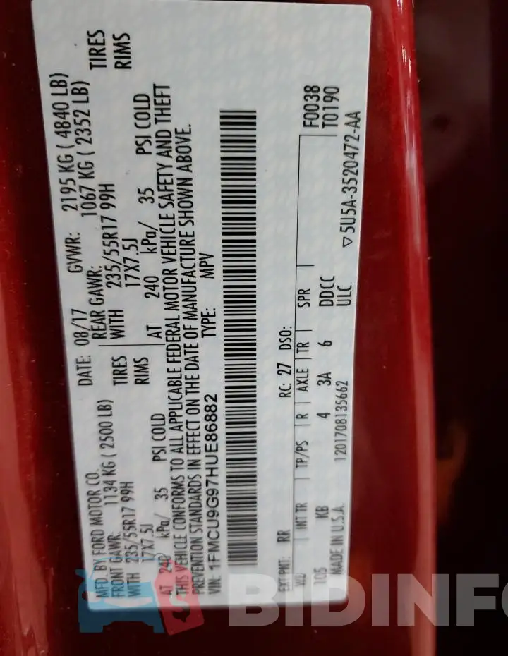 1FMCU9G97HUE86882 Photo# 13