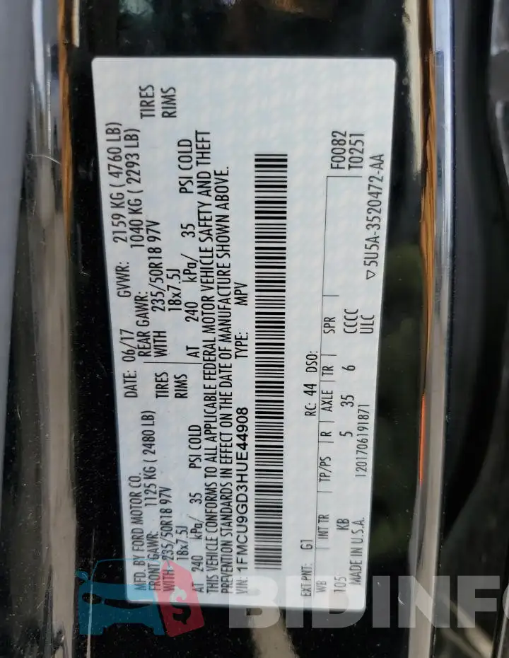 1FMCU9GD3HUE44908 Photo# 13