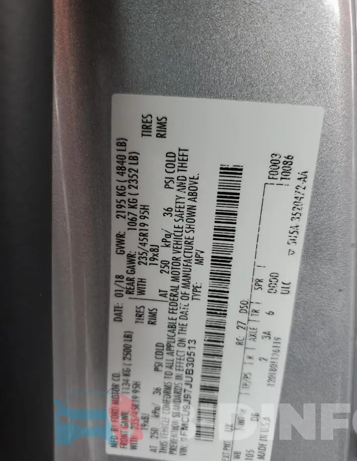 1FMCU9J97JUB30513 Photo# 13