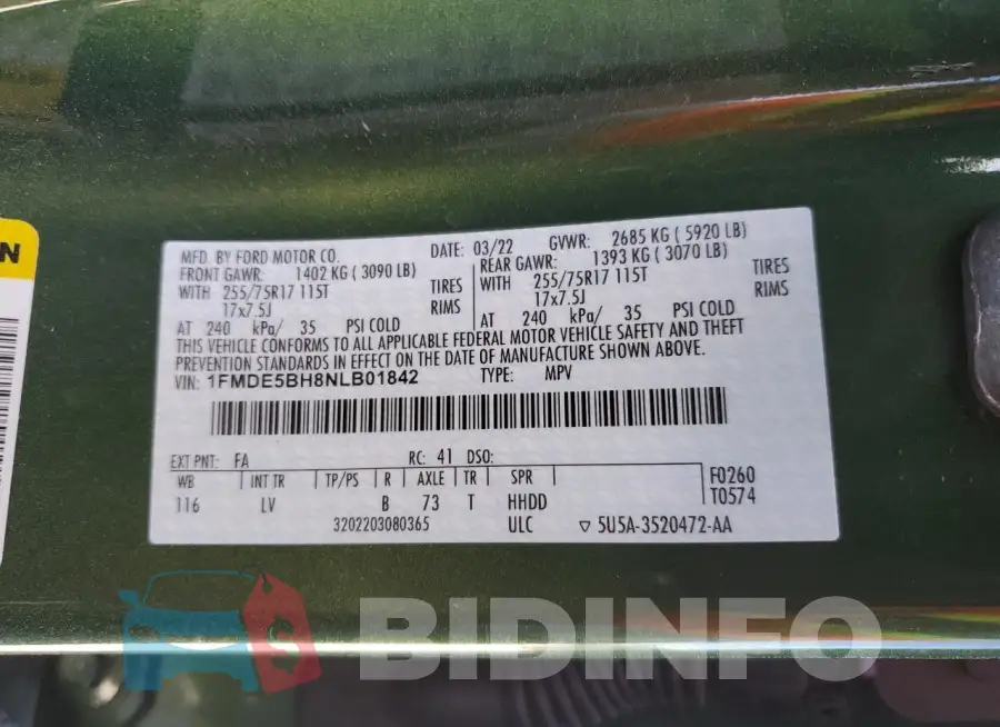 1FMDE5BH8NLB01842 Photo# 13
