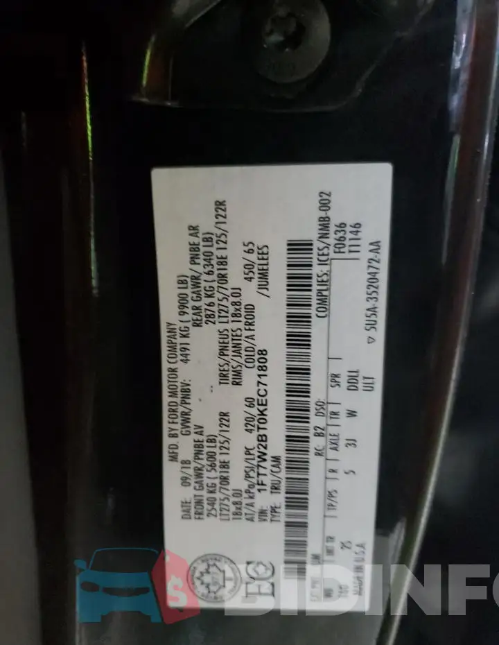 1FT7W2BT0KEC71808 Photo# 12
