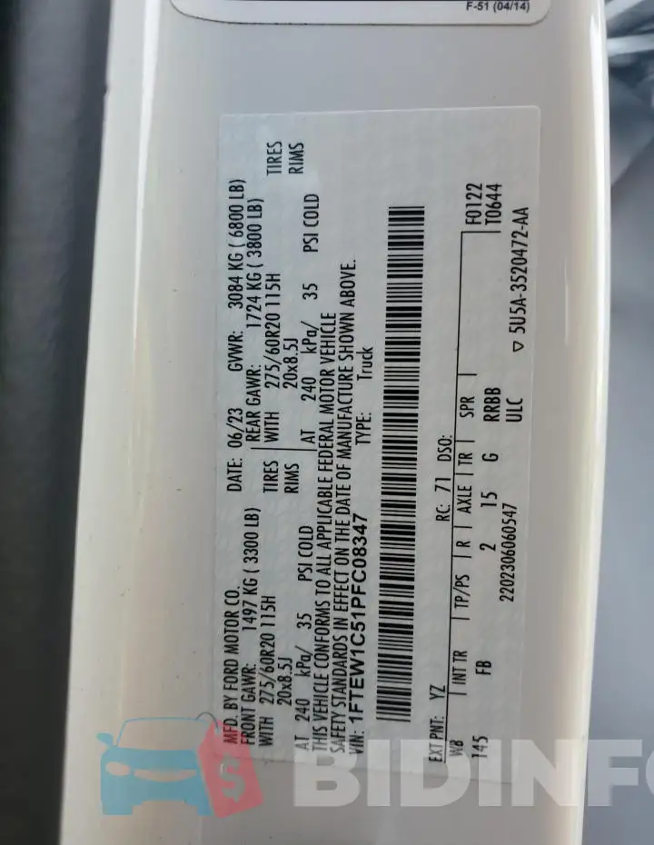1FTEW1C51PFC08347 Photo# 13