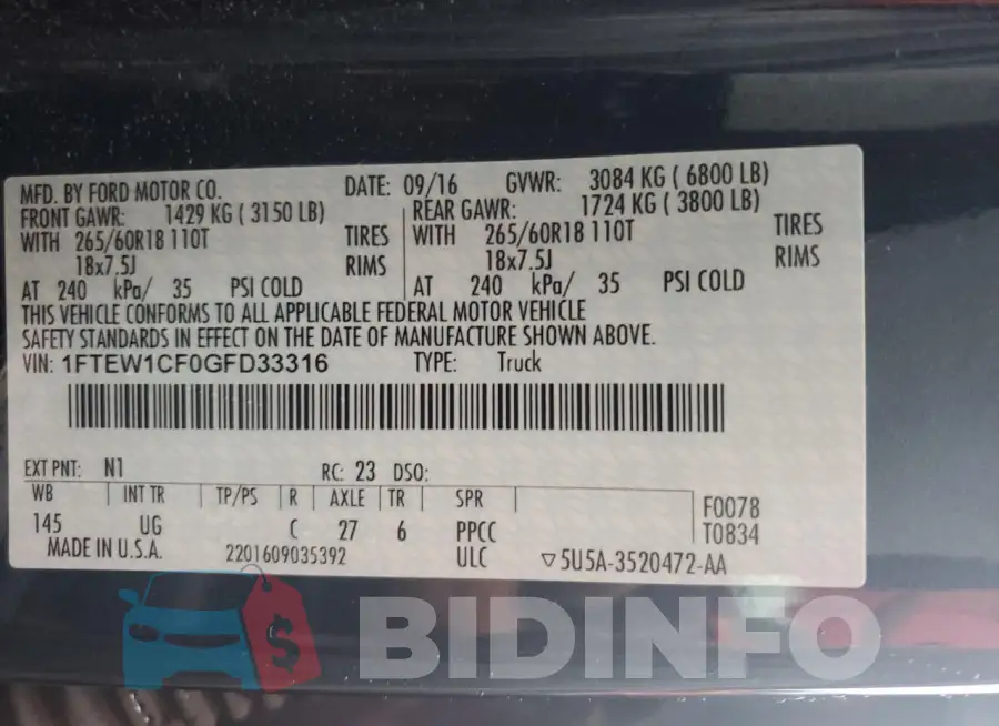 1FTEW1CF0GFD33316 Photo# 12