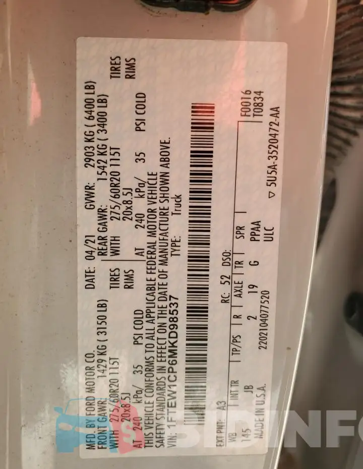 1FTEW1CP6MKD98537 Photo# 13