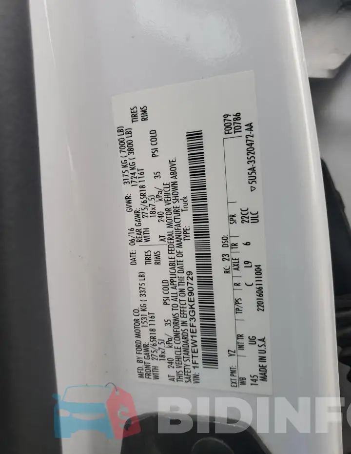 1FTEW1EF3GKE90729 Photo# 12