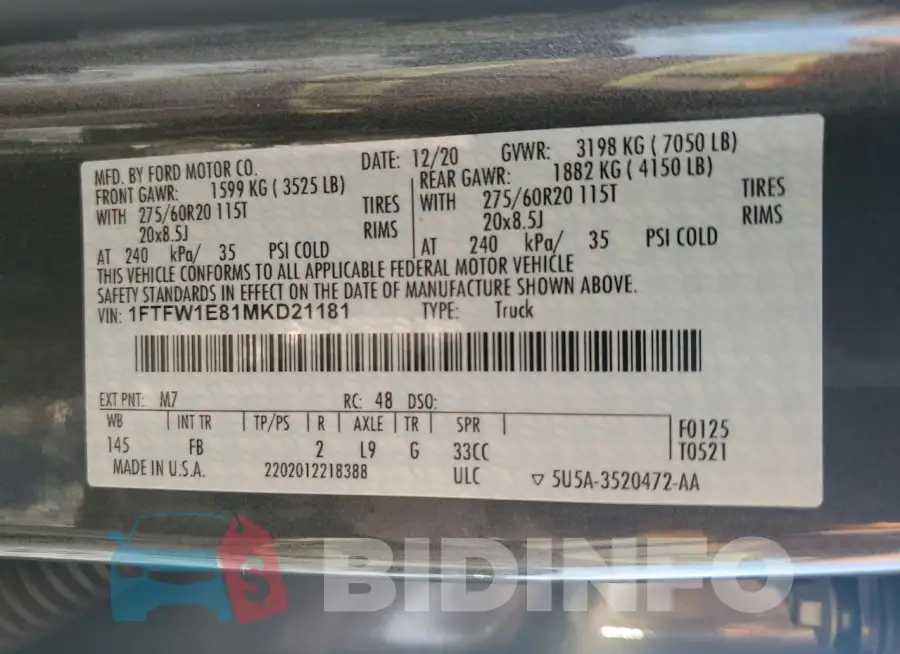 1FTFW1E81MKD21181 Photo# 12