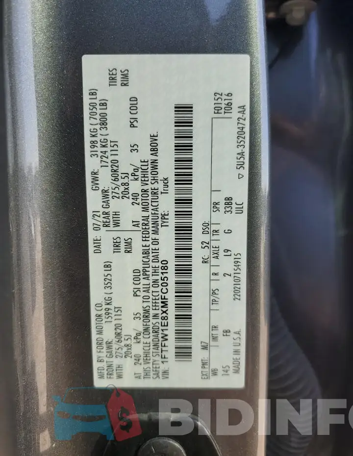 1FTFW1E8XMFC05180 Photo# 13