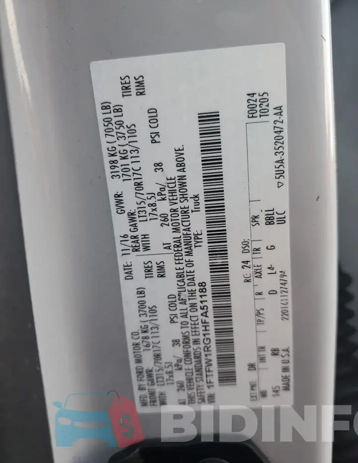 1FTFW1RG1HFA51188 Photo# 12
