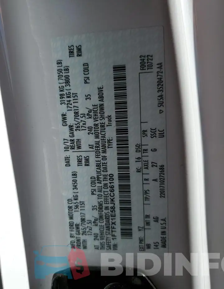 1FTFX1E58JKC66100 Photo# 12