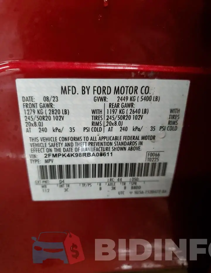 2FMPK4K98RBA08611 Photo# 13