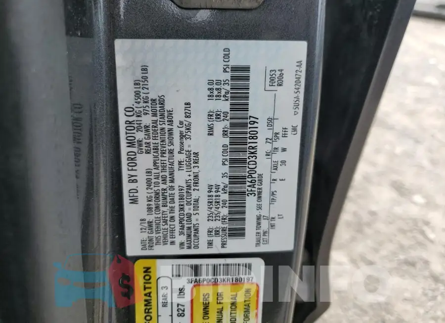 3FA6P0CD3KR180197 Photo# 12