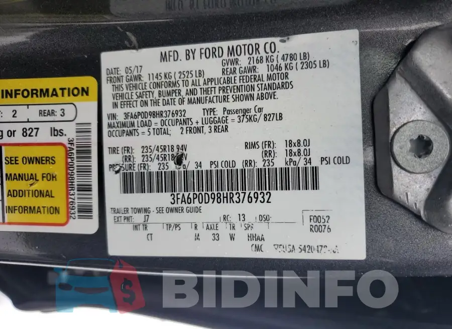 3FA6P0D98HR376932 Photo# 12