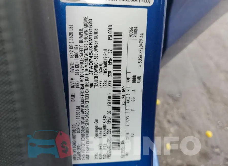 3FADP4BJXKM161620 Photo# 12