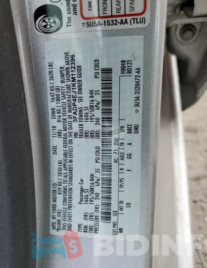 3FADP4EJ1KM112396 Photo# 12