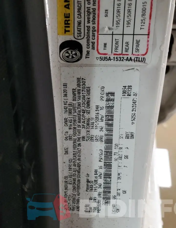 3FADP4EJ3GM170307 Photo# 12