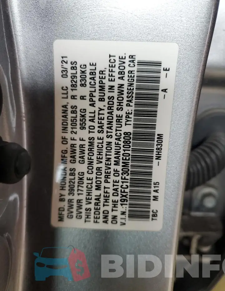 19XFC1F30ME010808 Photo# 12