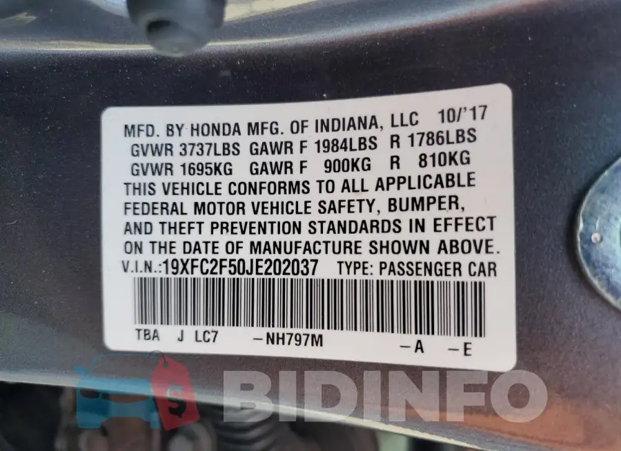 19XFC2F50JE202037 Photo# 13
