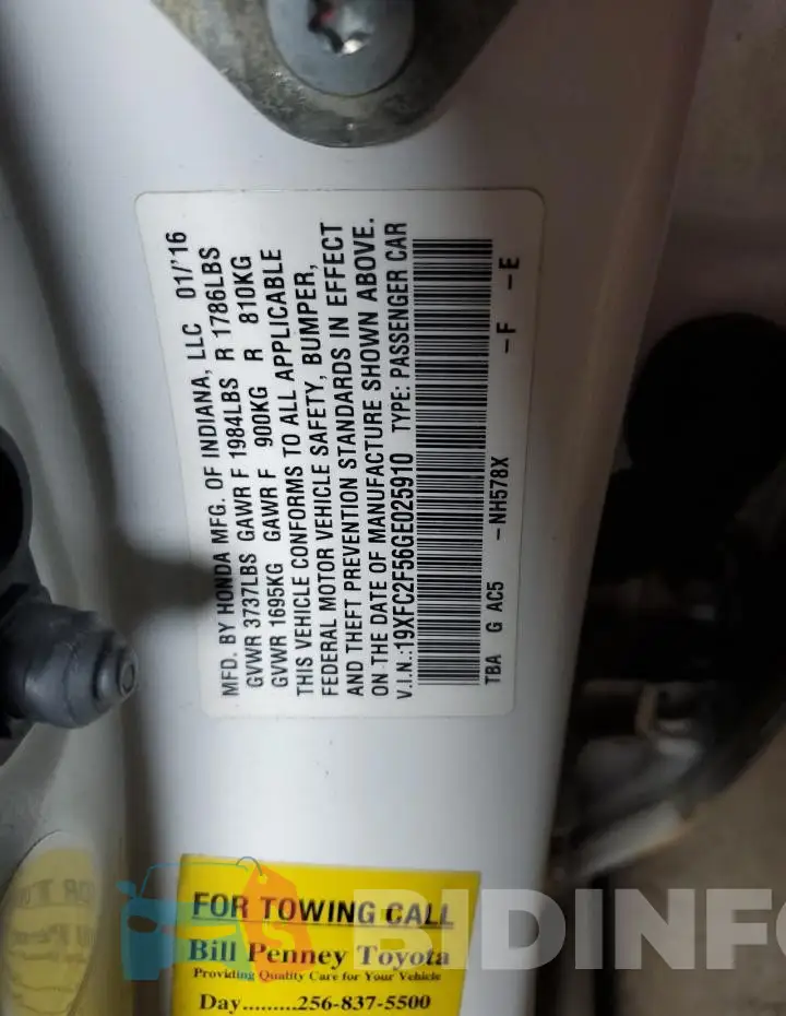 19XFC2F56GE025910 Photo# 12