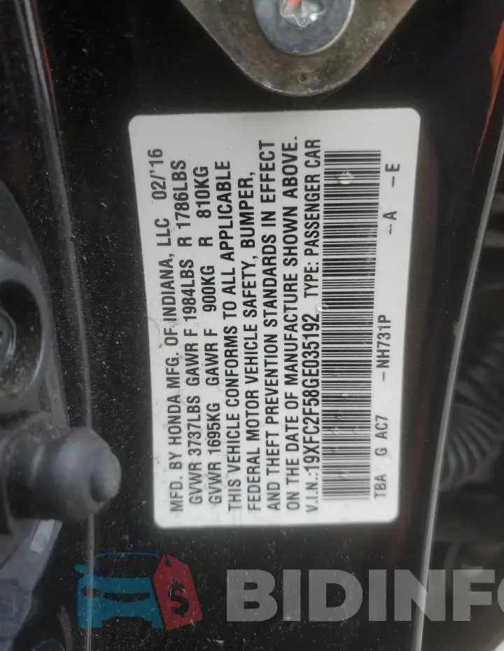 19XFC2F58GE035192 Photo# 13