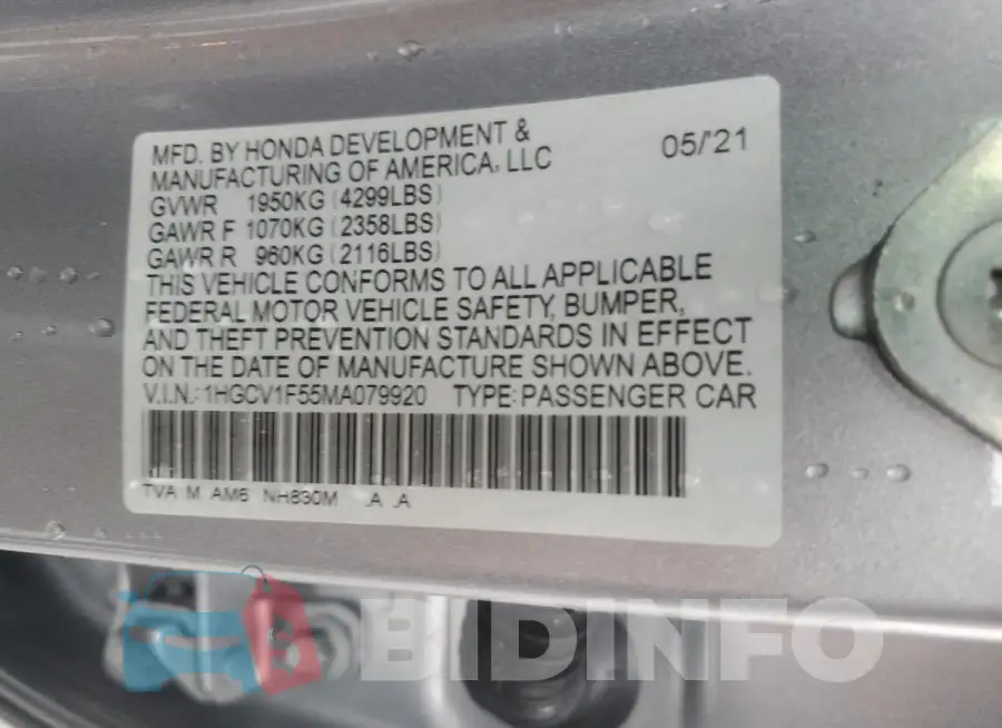 1HGCV1F55MA079920 Photo# 12