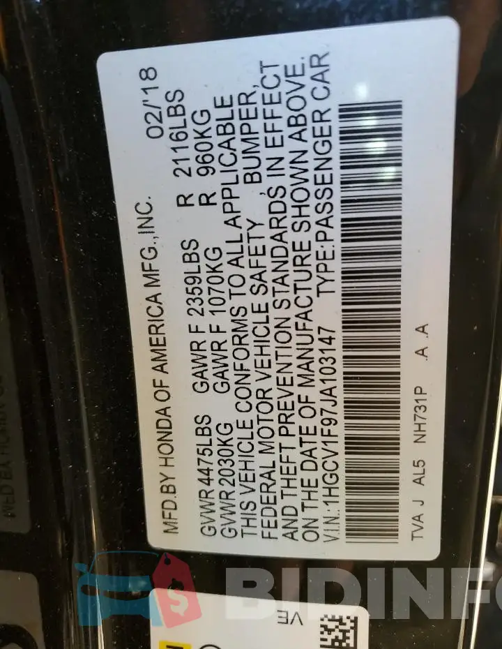 1HGCV1F97JA103147 Photo# 12