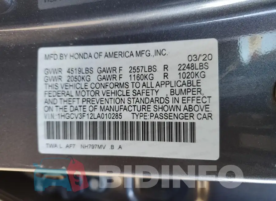 1HGCV3F12LA010285 Photo# 13