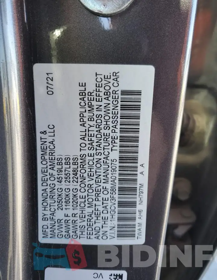 1HGCV3F58MA019075 Photo# 12