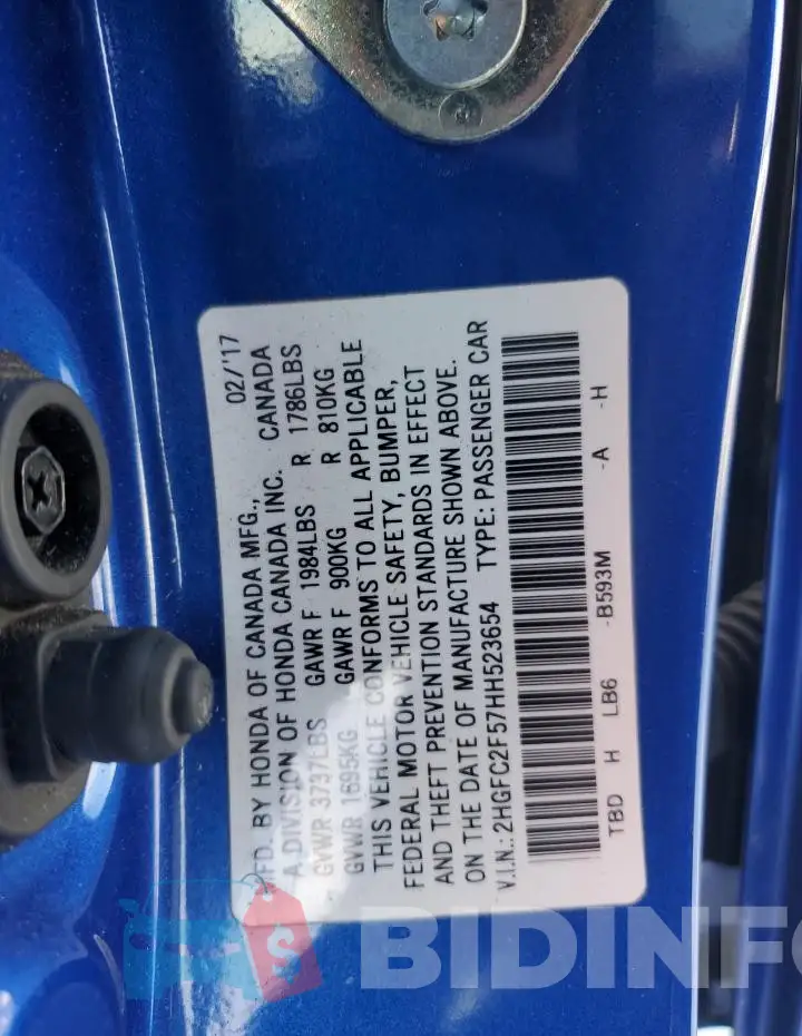 2HGFC2F57HH523654 Photo# 12