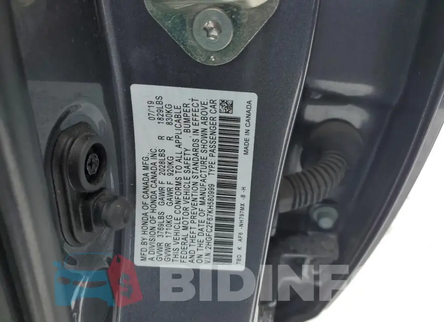 2HGFC2F67KH580999 Photo# 12